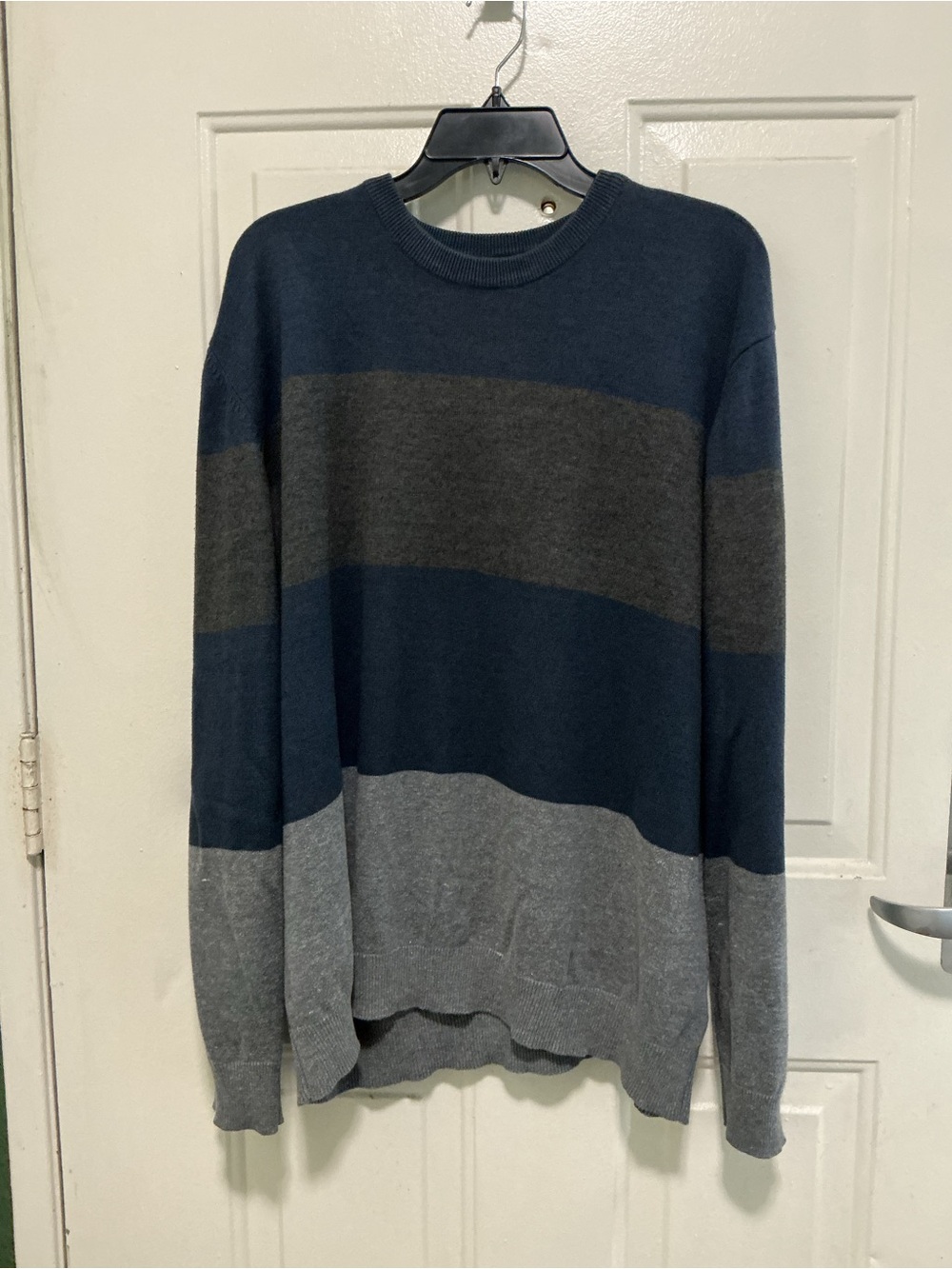 Structure Men's Crewneck Stripe Sweater in Navy, Charcoal & Light Gray